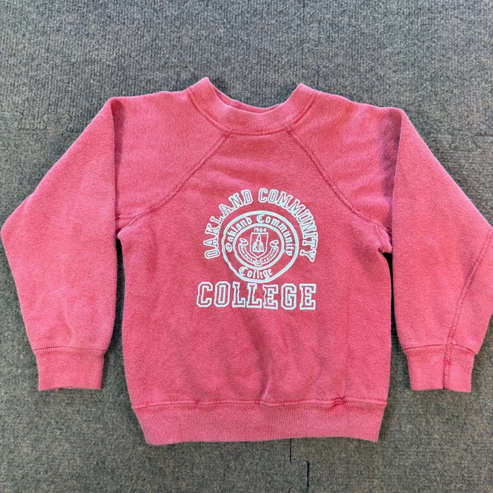 Vintage 70's rare Velva Sheen Oakland Community College Kids Sweatshirt Small A+